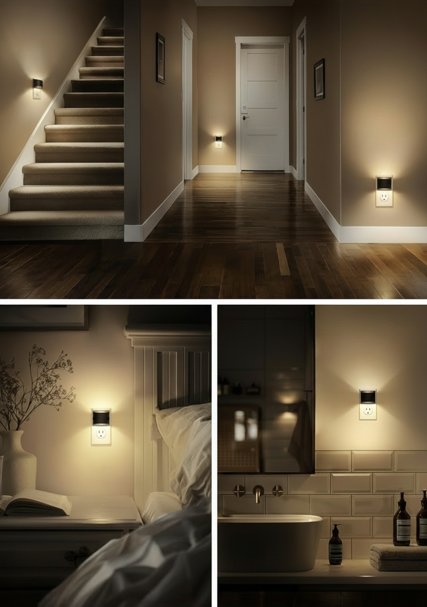 LED Plug-In Wall Night Lights – Set of 2, Warm Ambient Glow