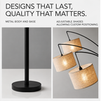3-Head Arc Floor Lamp with Woven Rattan Drum Shades