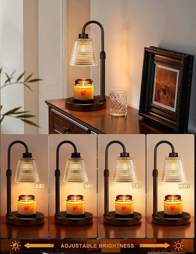 Candle Warmer Lamp with Dimmer & Timer – Glass Shade