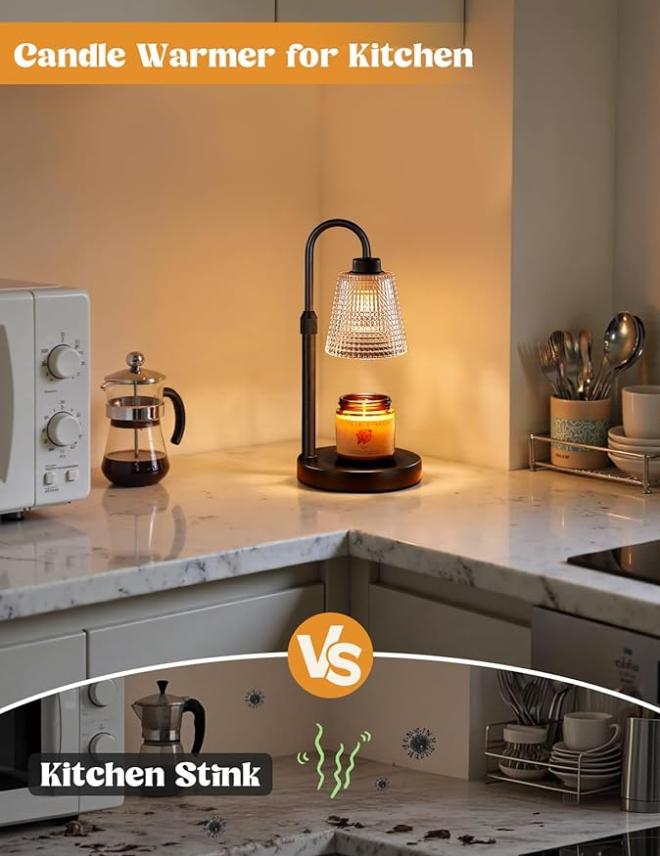 Candle Warmer Lamp with Dimmer & Timer – Glass Shade