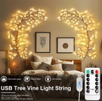 6 Foot LED Vine Branch Wall Light – 96 LEDs, 8 Modes, Warm White with Remote