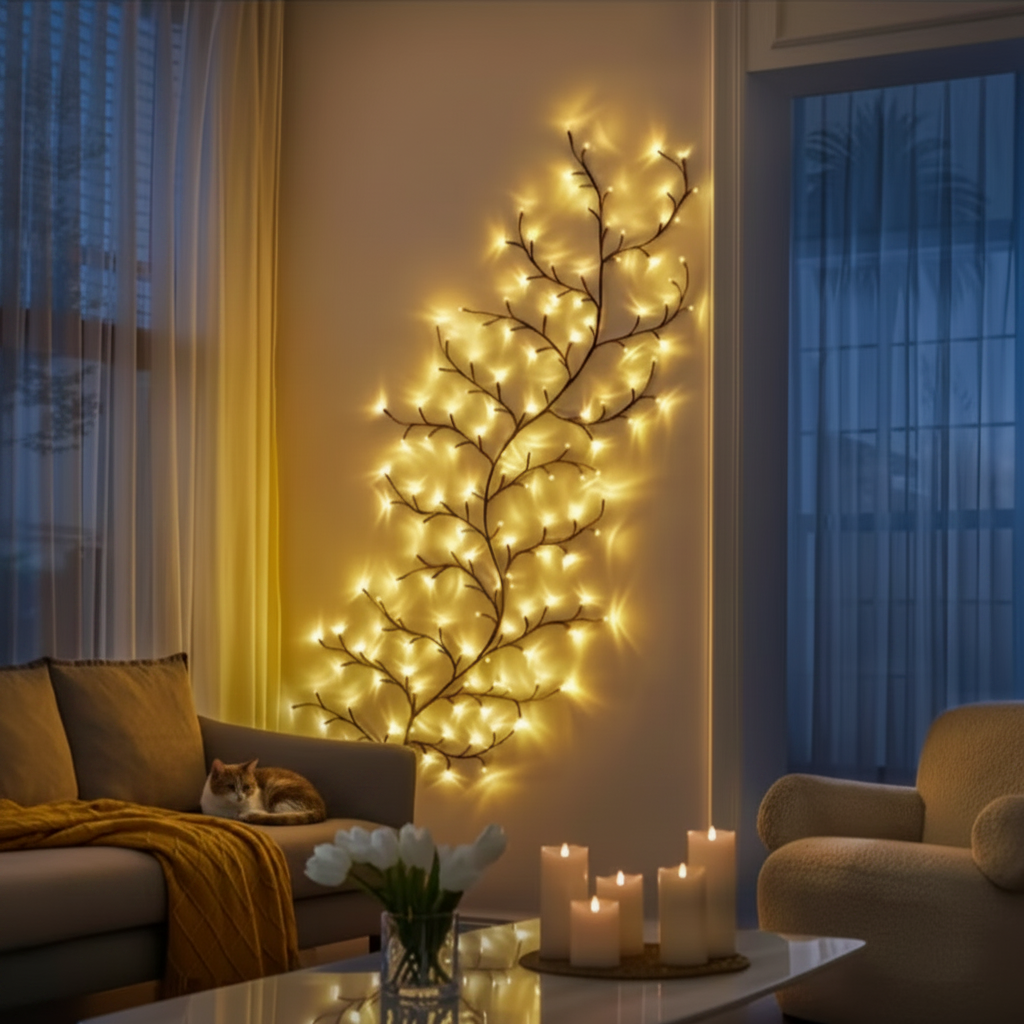 6 Foot LED Vine Branch Wall Light – 96 LEDs, 8 Modes, Warm White with Remote