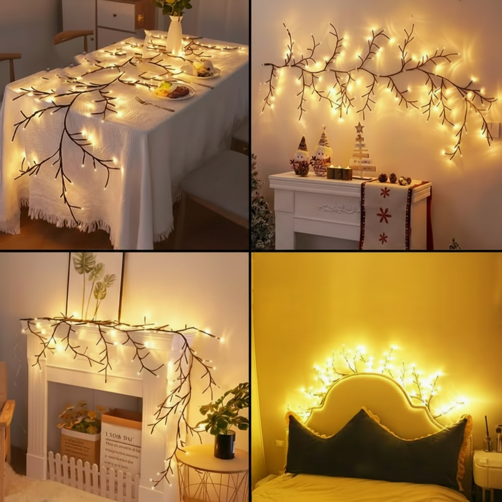 6 Foot LED Vine Branch Wall Light – 96 LEDs, 8 Modes, Warm White with Remote