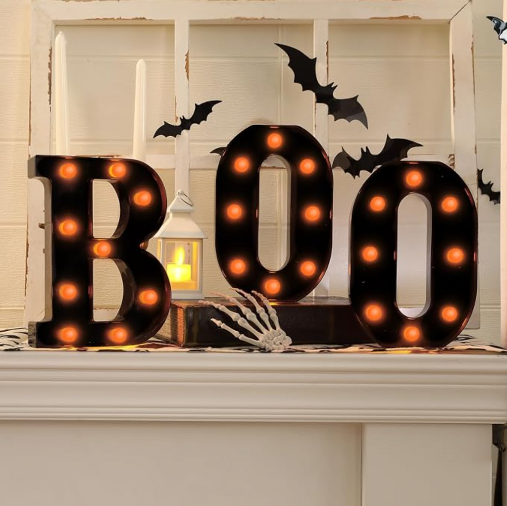 BOO LED Marquee Letter Sign with Warm Orange Lights