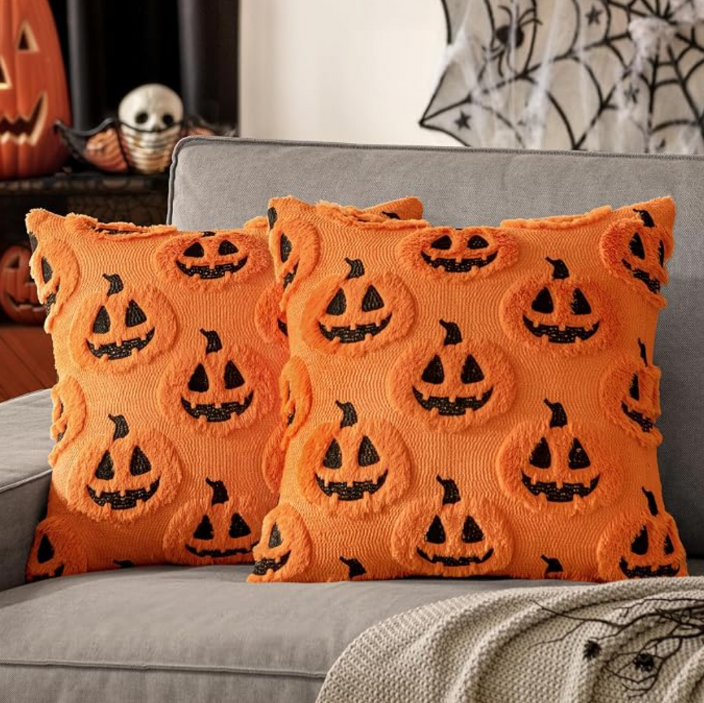 Halloween Jack-o'-Lantern Tufted Throw Pillow Covers – Set of 2