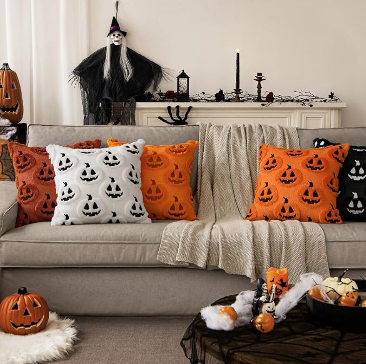 Halloween Jack-o'-Lantern Tufted Throw Pillow Covers – Set of 2