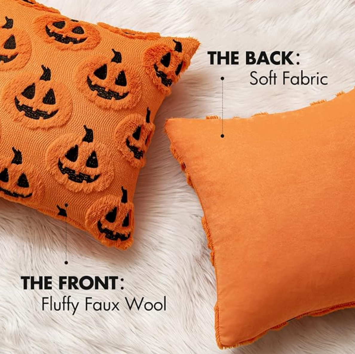 Halloween Jack-o'-Lantern Tufted Throw Pillow Covers – Set of 2