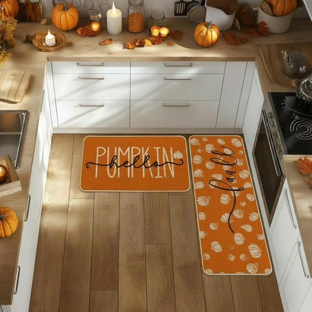 Hello Pumpkin & Hello Fall Kitchen Rug Mats – Set of 2