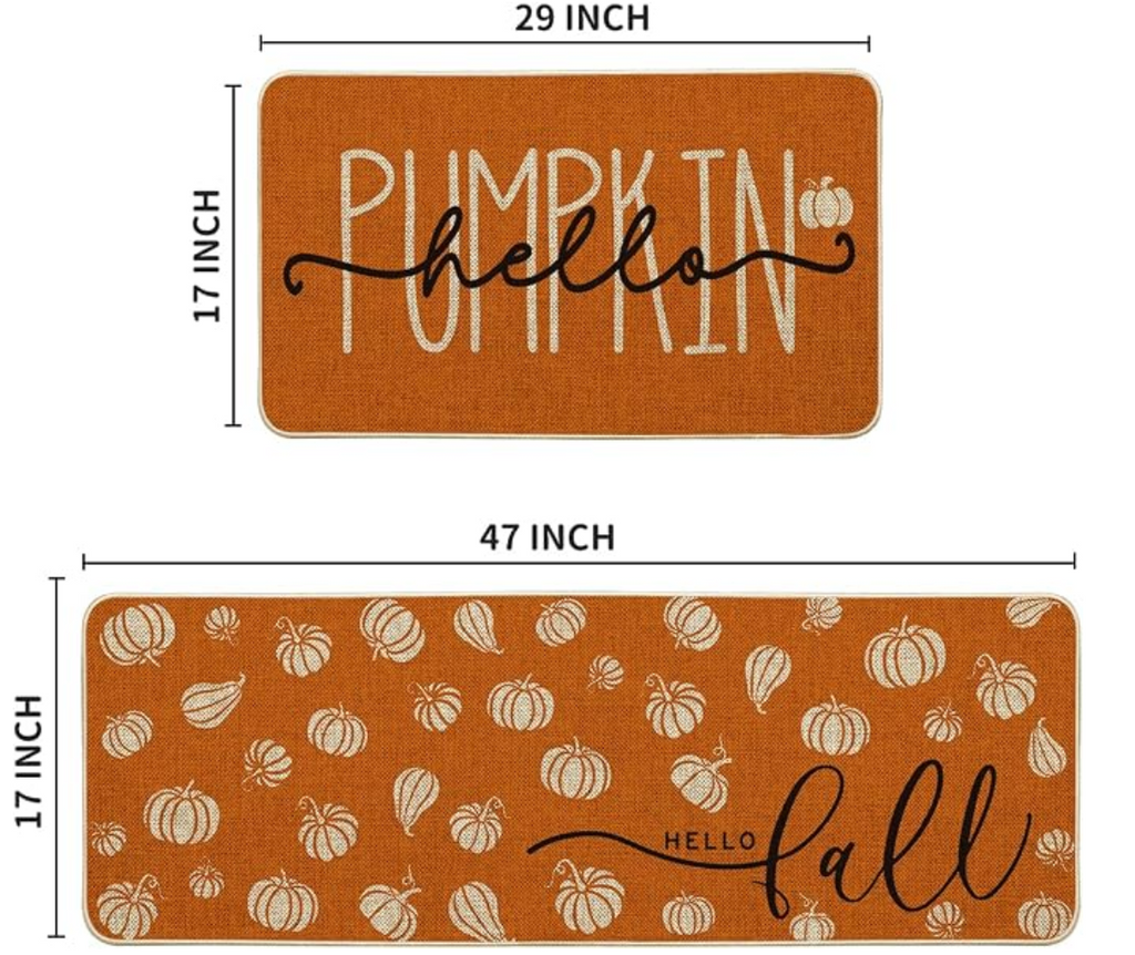 Hello Pumpkin & Hello Fall Kitchen Rug Mats – Set of 2