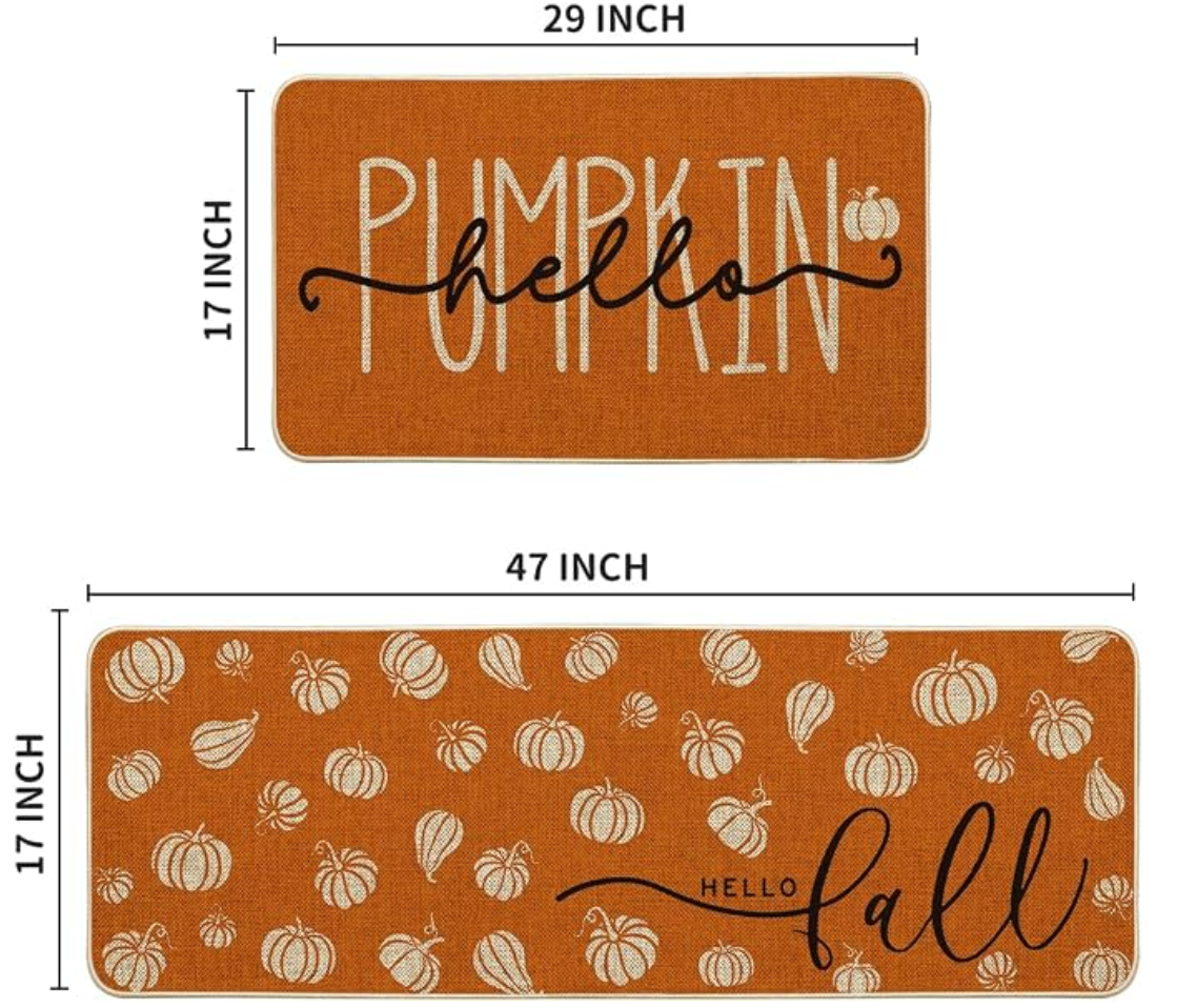 Hello Pumpkin & Hello Fall Kitchen Rug Mats – Set of 2