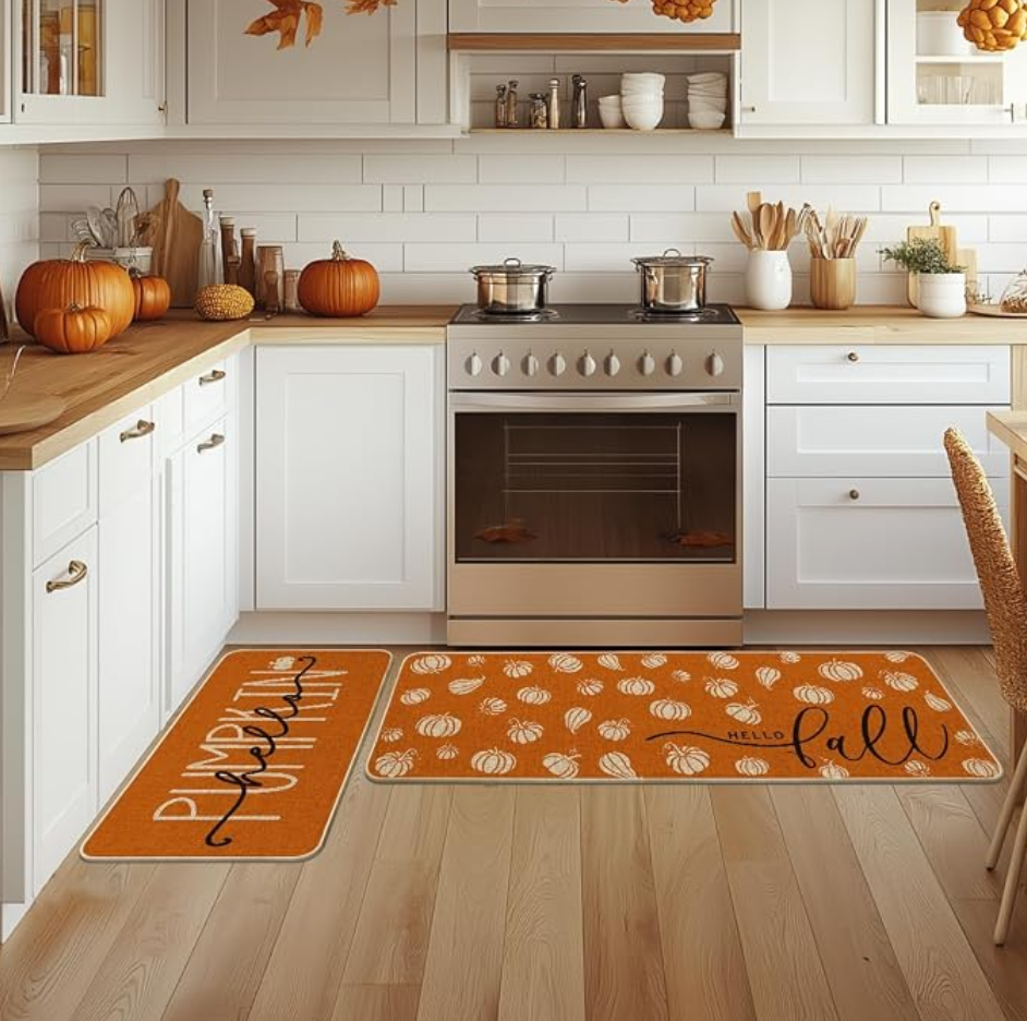 Hello Pumpkin & Hello Fall Kitchen Rug Mats – Set of 2
