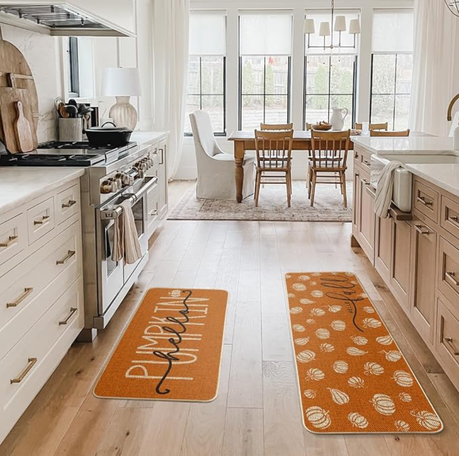 Hello Pumpkin & Hello Fall Kitchen Rug Mats – Set of 2