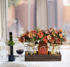Fall Mason Jar Centerpiece with LED Fairy Lights & Silk Flowers