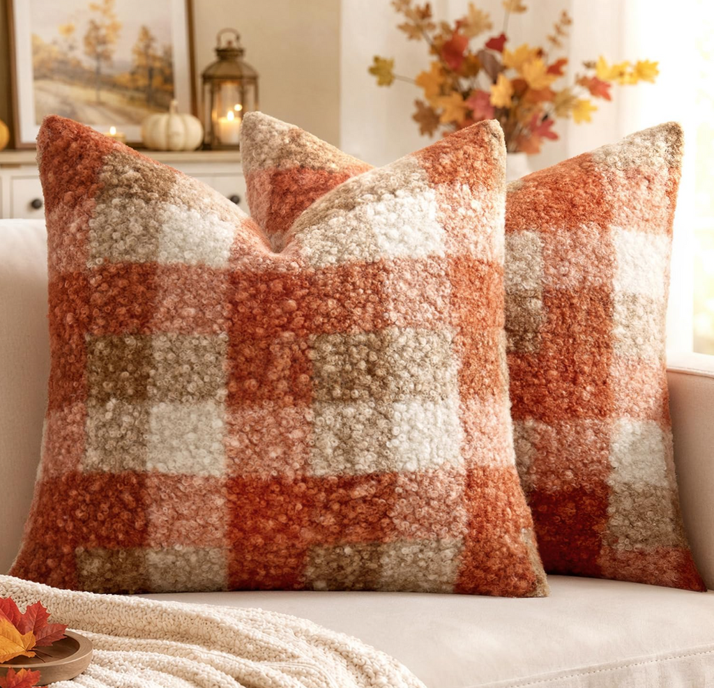 Fall Buffalo Plaid Boucle Throw Pillow Covers – Set of 2