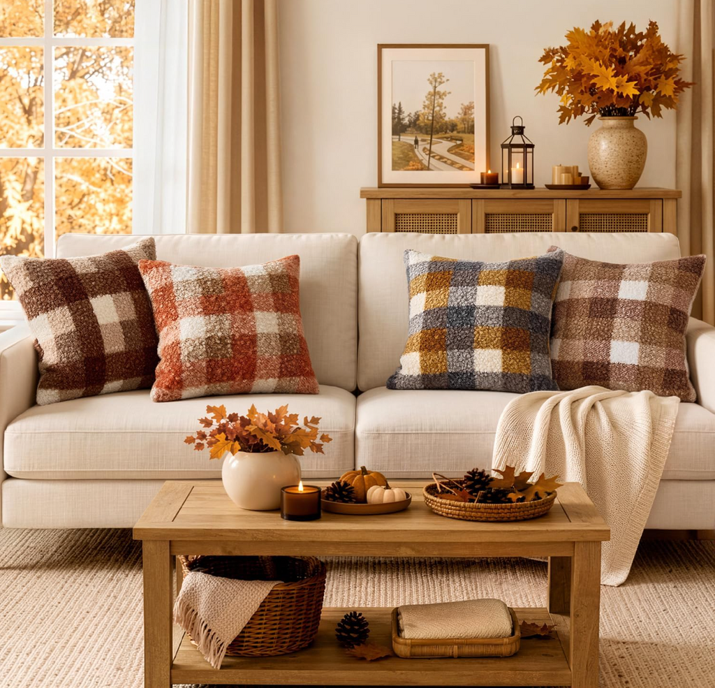 Fall Buffalo Plaid Boucle Throw Pillow Covers – Set of 2
