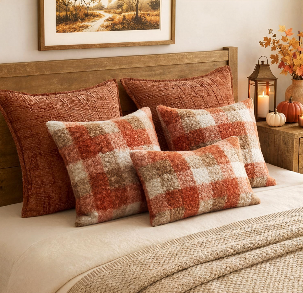 Fall Buffalo Plaid Boucle Throw Pillow Covers – Set of 2