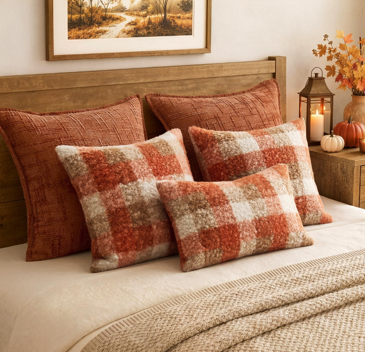 Fall Buffalo Plaid Boucle Throw Pillow Covers – Set of 2