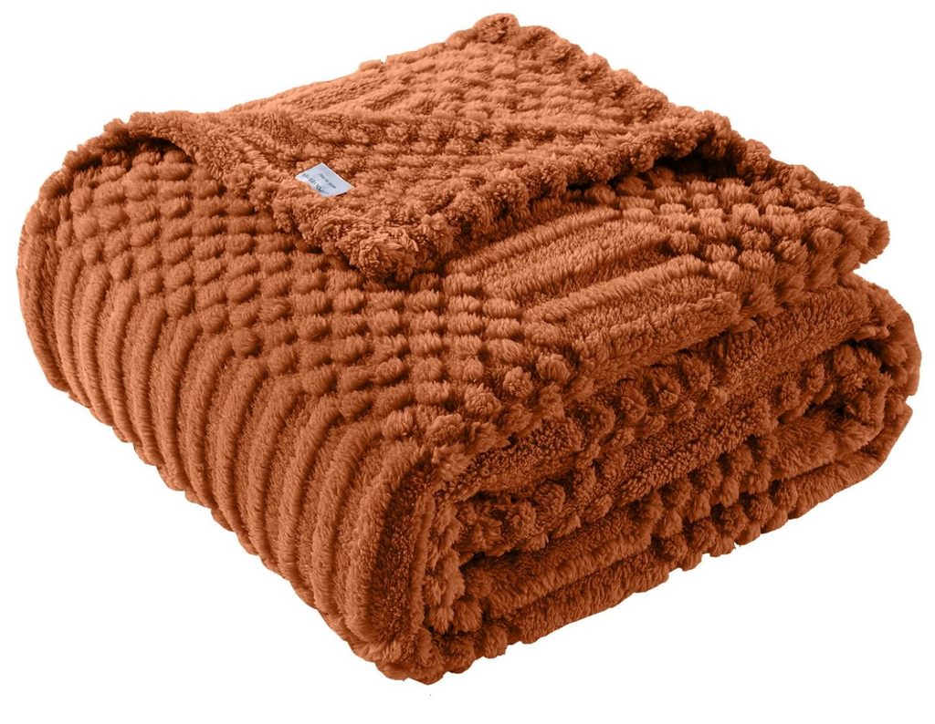 Rust Waffle Knit Fleece Throw Blanket – Cozy Fall Essential