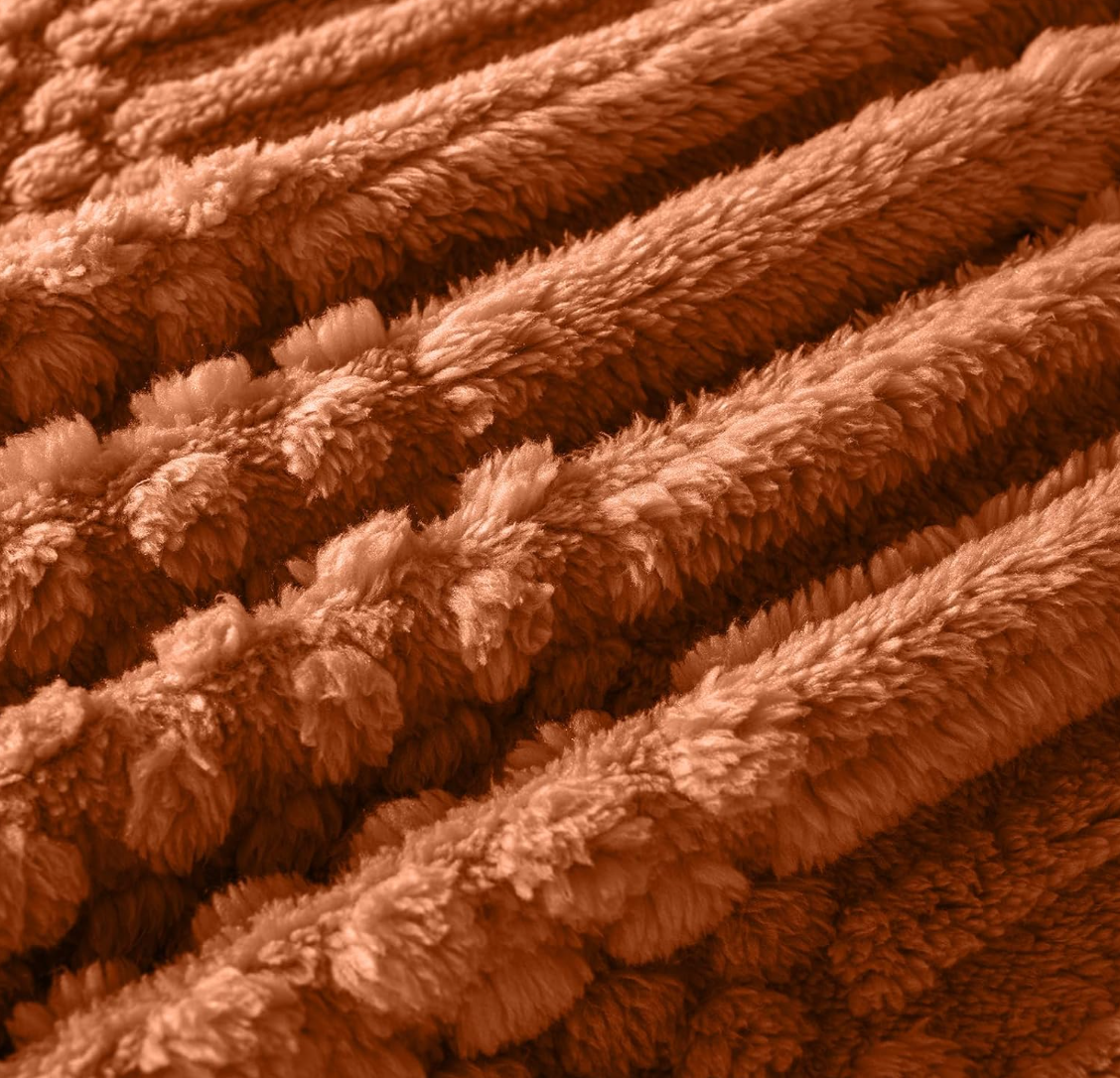 Rust Waffle Knit Fleece Throw Blanket – Cozy Fall Essential