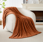 Rust Waffle Knit Fleece Throw Blanket – Cozy Fall Essential