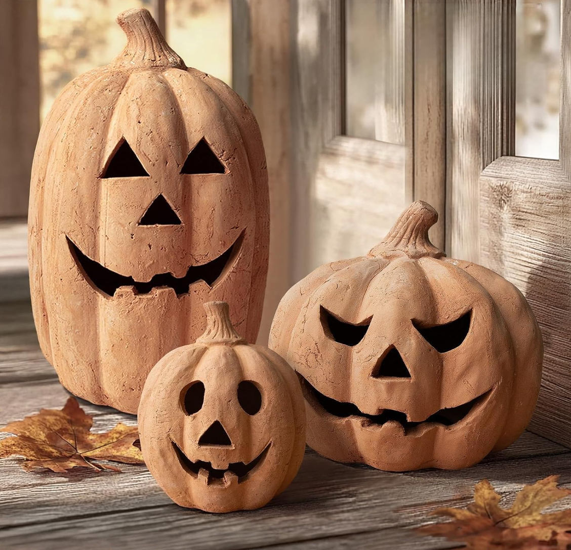 Rustic Handcrafted Jack-o'-Lantern Figurines – Set of 3
