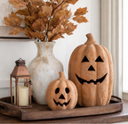 Rustic Handcrafted Jack-o'-Lantern Figurines – Set of 3