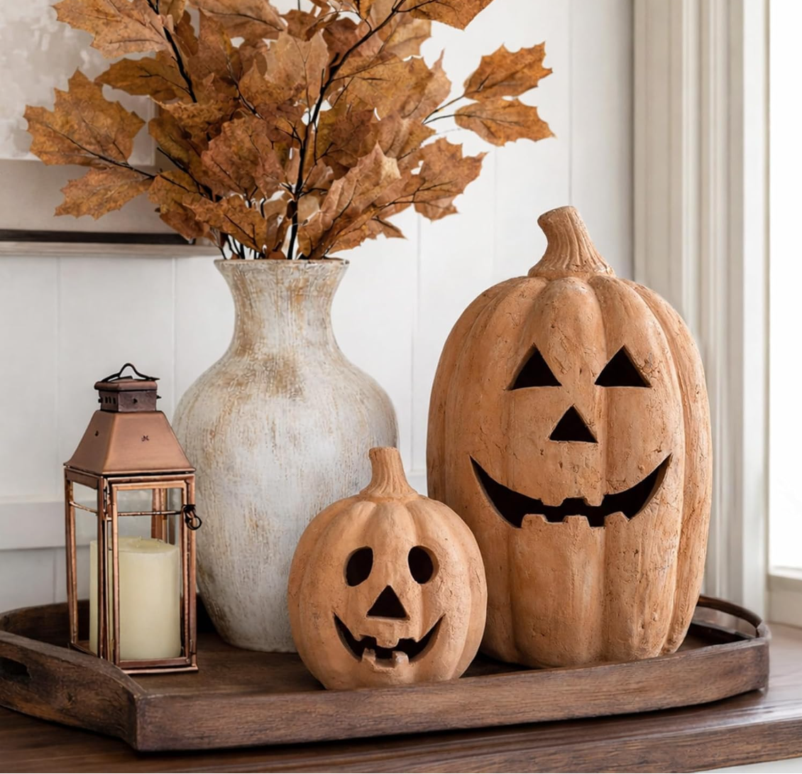 Rustic Handcrafted Jack-o'-Lantern Figurines – Set of 3