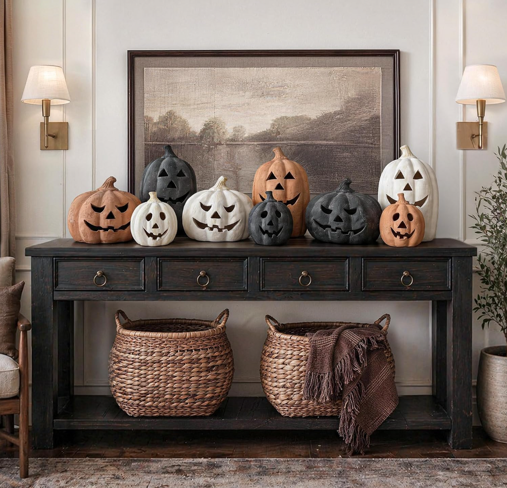 Rustic Handcrafted Jack-o'-Lantern Figurines – Set of 3