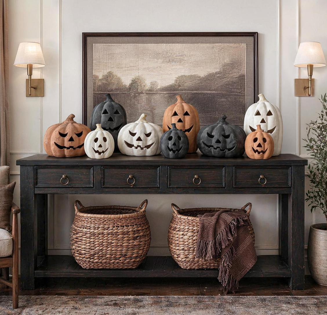 Rustic Handcrafted Jack-o'-Lantern Figurines – Set of 3