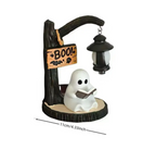 Ghost Reading Figurine with Glowing Lantern – Halloween Home Décor