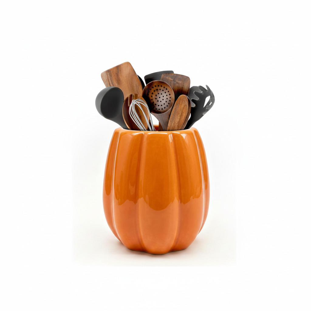 Ceramic Pumpkin Utensil Holder – Fall Kitchen Décor