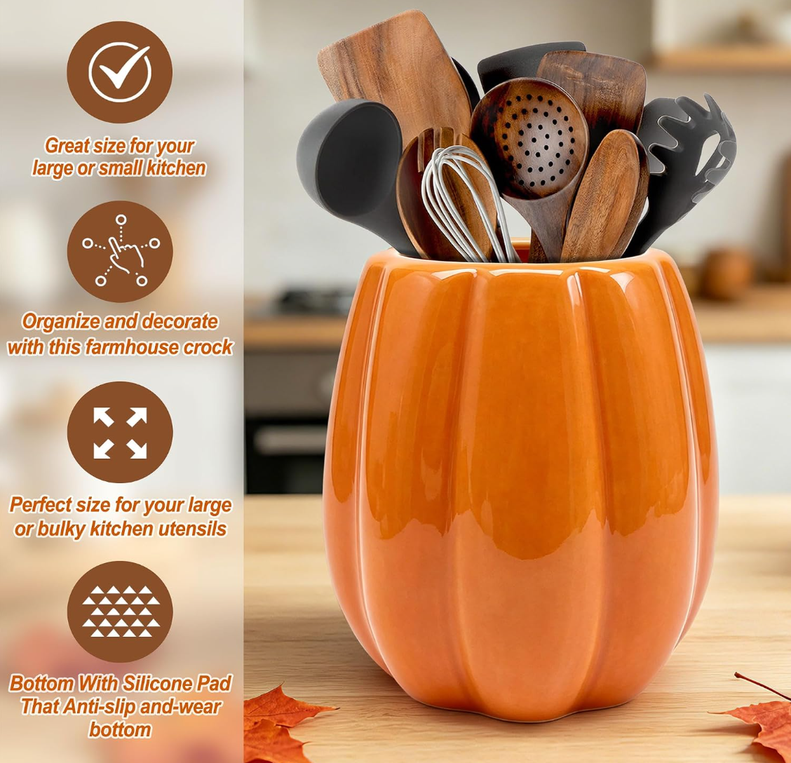 Ceramic Pumpkin Utensil Holder – Fall Kitchen Décor