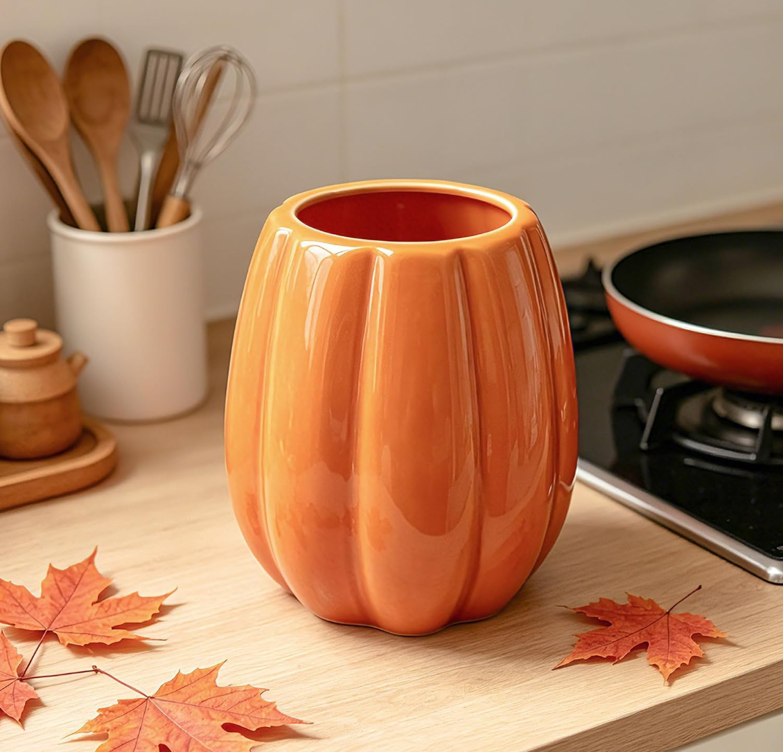Ceramic Pumpkin Utensil Holder – Fall Kitchen Décor