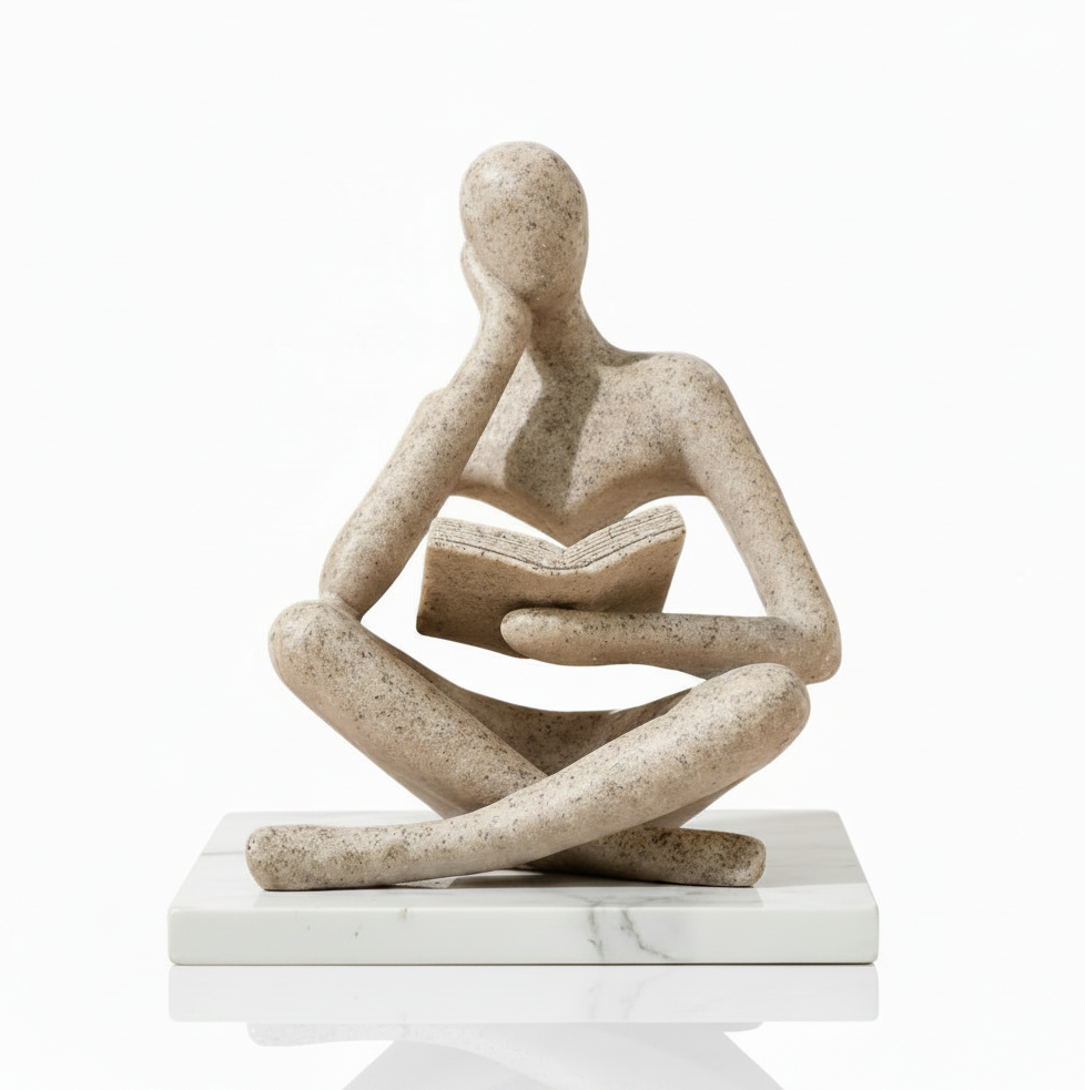 Abstract Thinker Reading Figurine on Marble Base