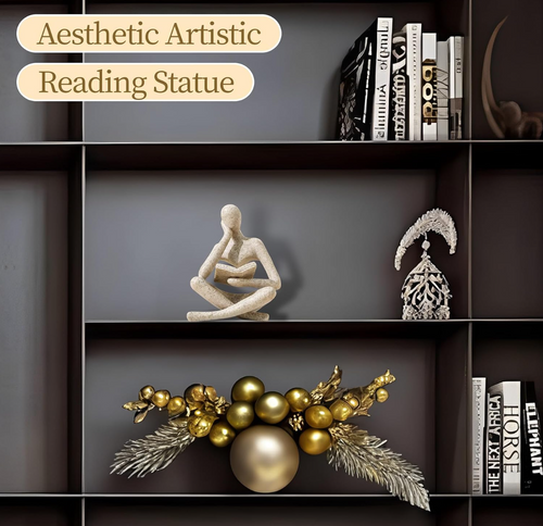 Abstract Thinker Reading Figurine on Marble Base