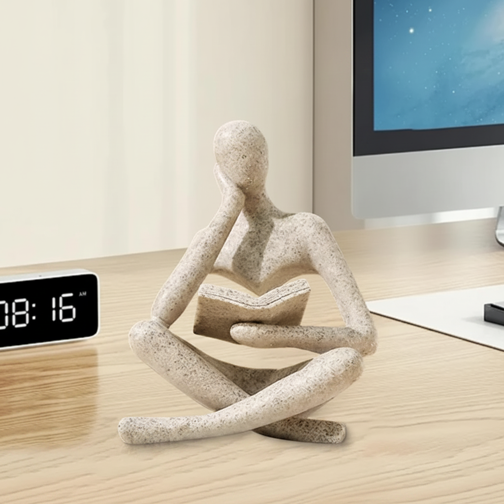 Abstract Thinker Reading Figurine on Marble Base
