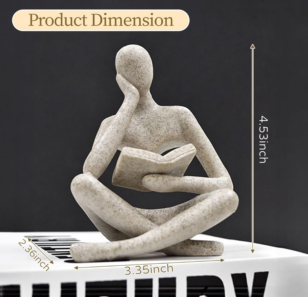 Abstract Thinker Reading Figurine on Marble Base