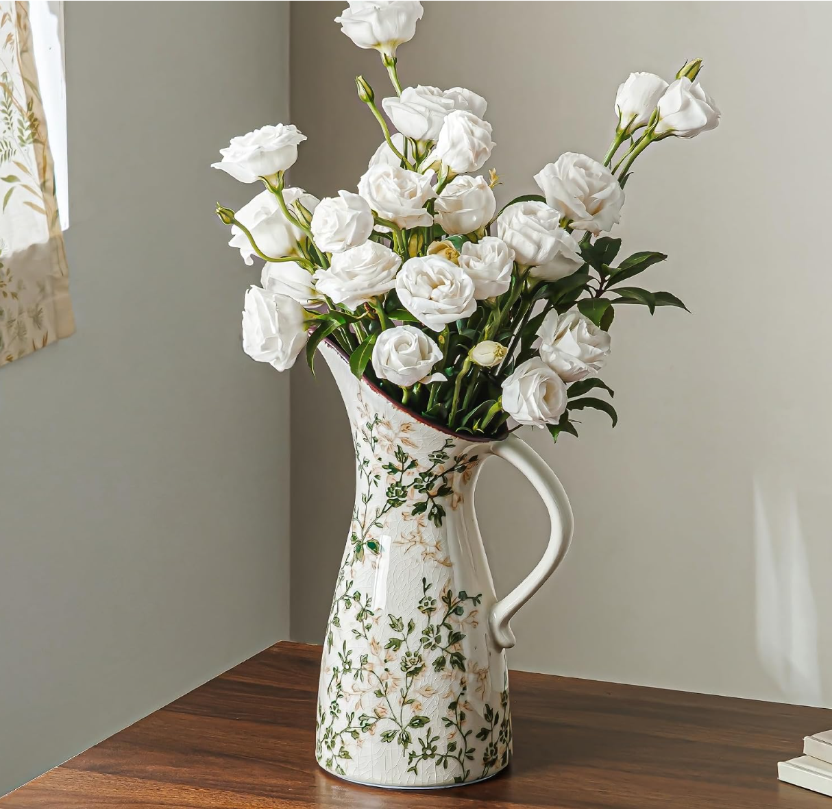 Ceramic Botanical Floral Pitcher Vase – Cottagecore Home Décor