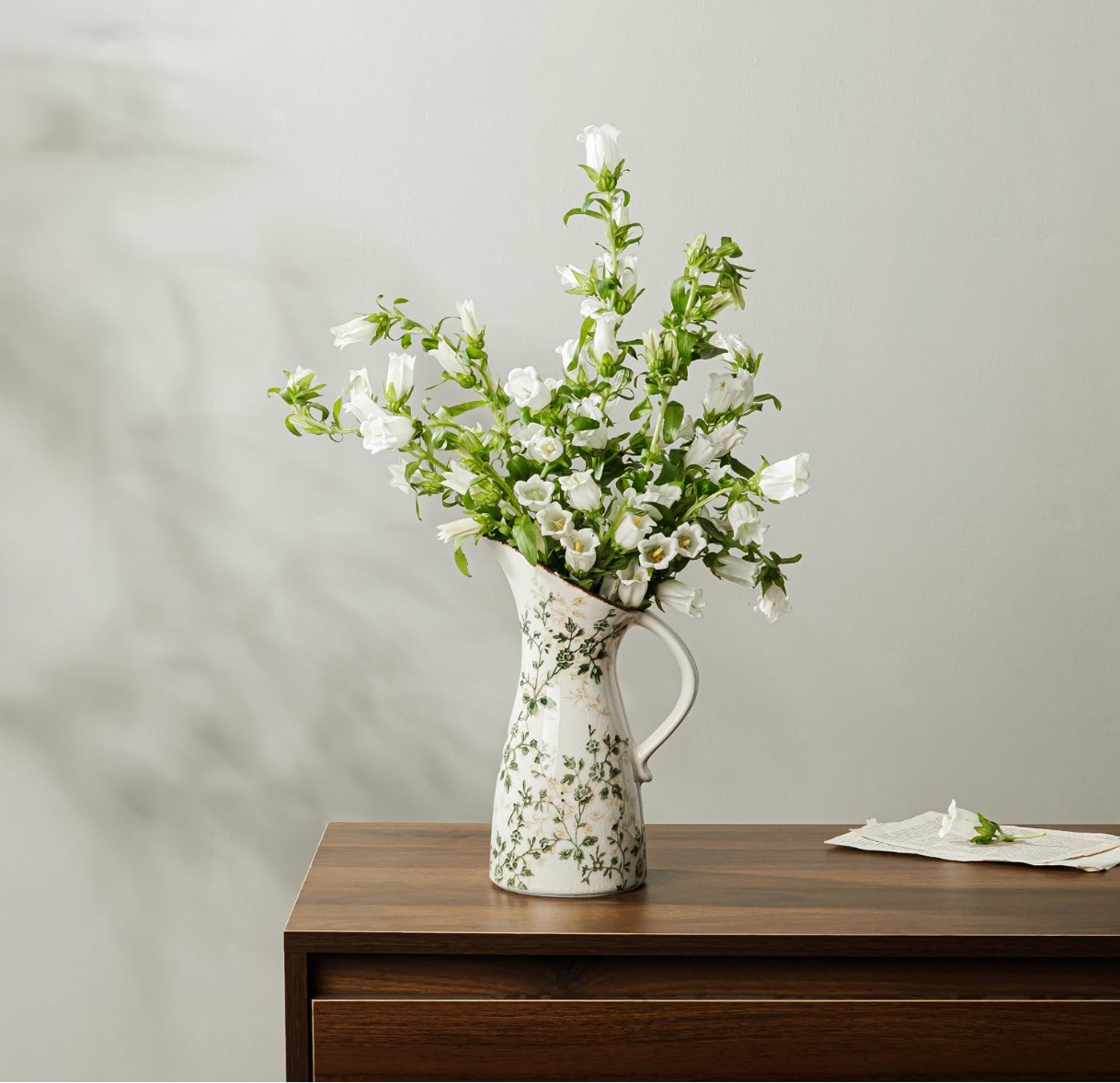 Ceramic Botanical Floral Pitcher Vase – Cottagecore Home Décor