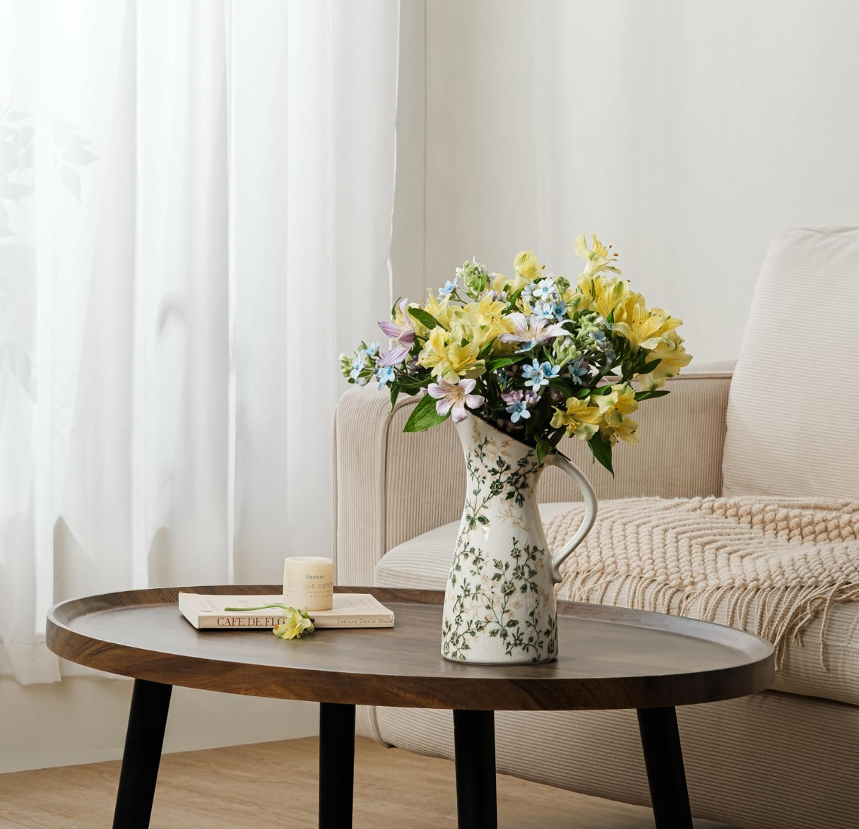 Ceramic Botanical Floral Pitcher Vase – Cottagecore Home Décor