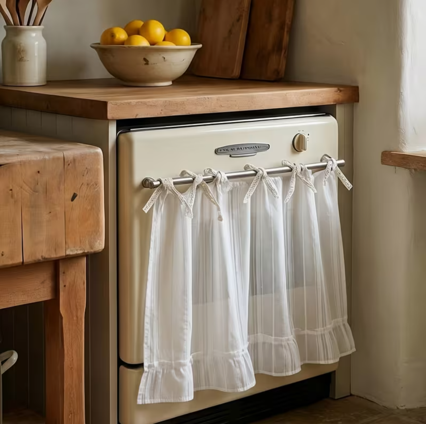 Cottagecore Linen Tie-Top Cabinet Curtains – Farmhouse Kitchen Décor