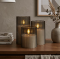 Ribbed Smoked Glass LED Flameless Candles – Set of 3