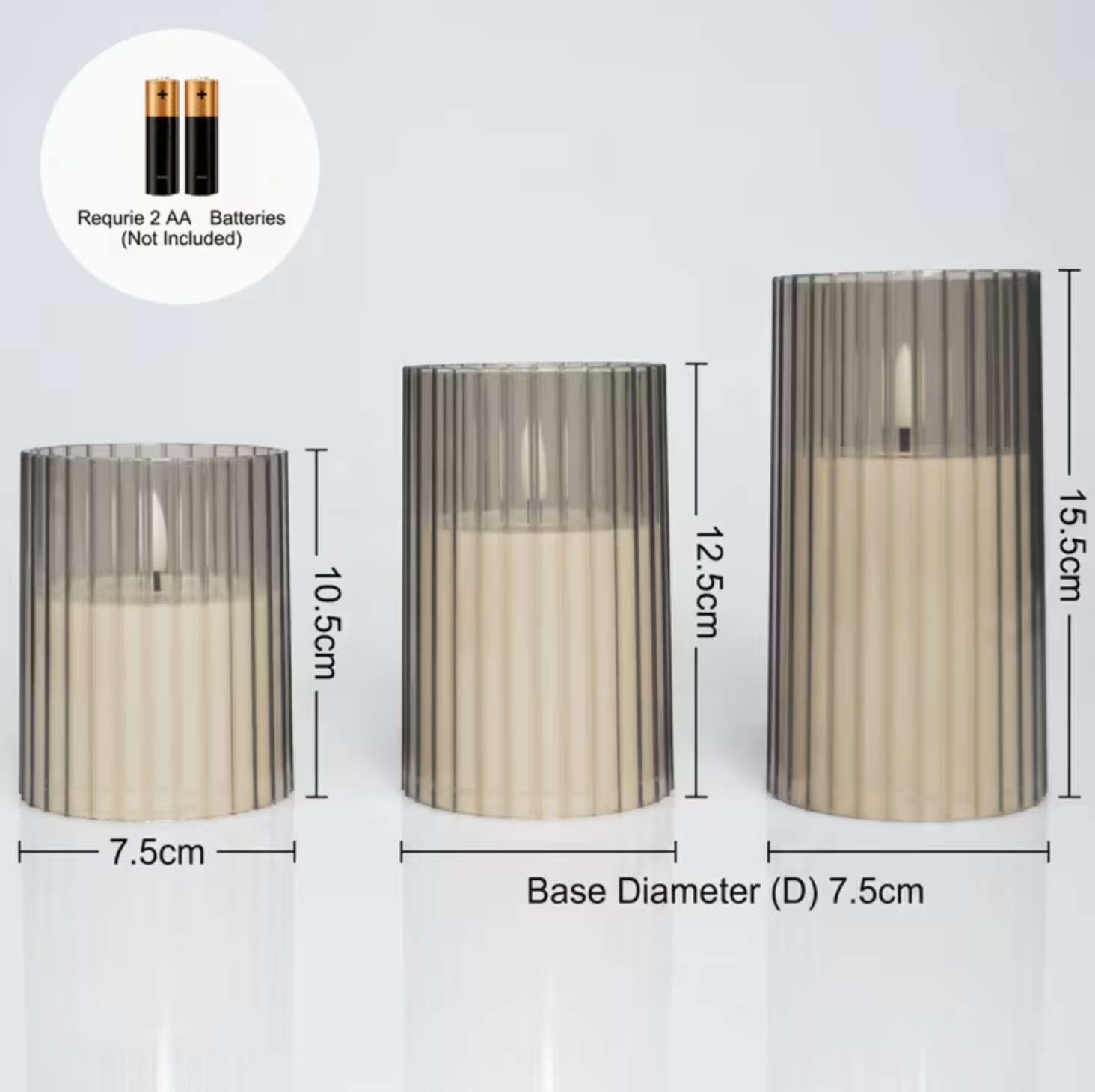 Ribbed Smoked Glass LED Flameless Candles – Set of 3