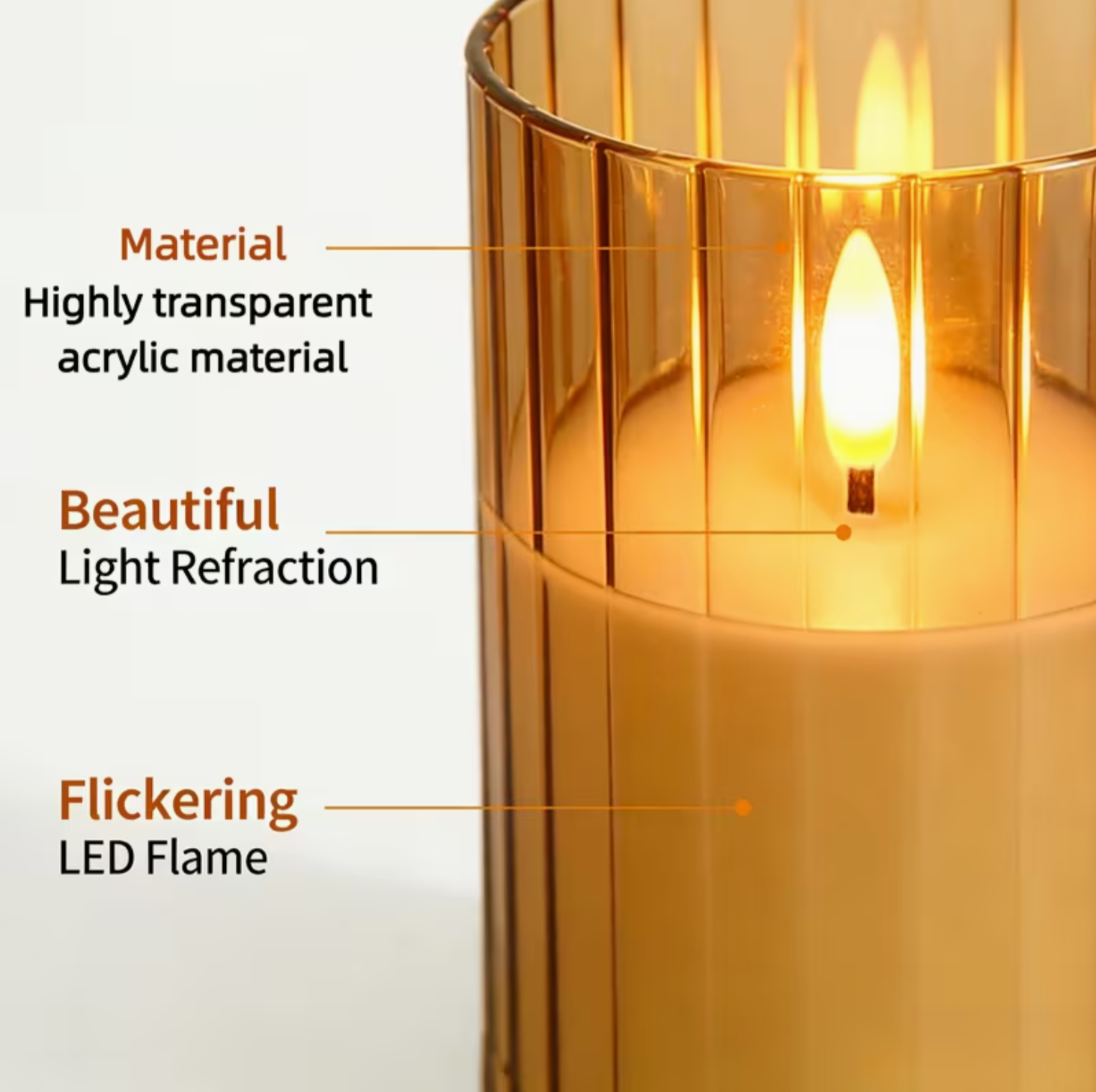 Ribbed Smoked Glass LED Flameless Candles – Set of 3