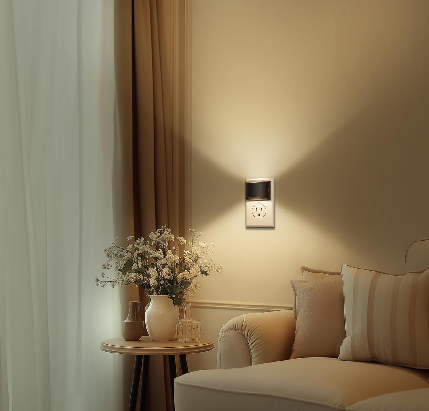 LED Plug-In Wall Night Lights – Set of 2, Warm Ambient Glow