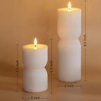 Ribbed Hourglass LED Flameless Pillar Candles with Remote – Set of 2