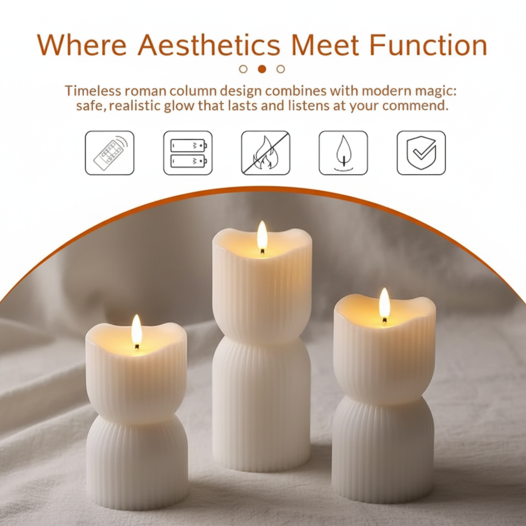 Ribbed Hourglass LED Flameless Pillar Candles with Remote – Set of 2
