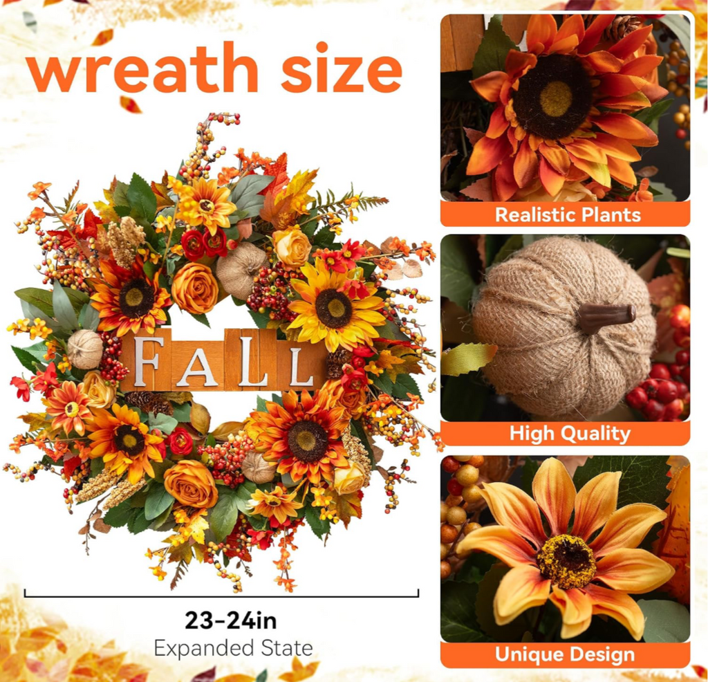 Fall Sunflower & Rose Statement Wreath