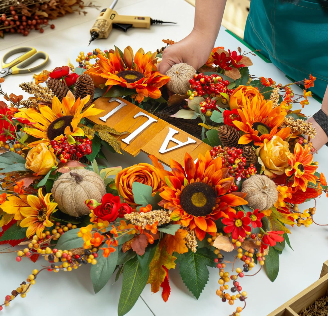 Fall Sunflower & Rose Statement Wreath