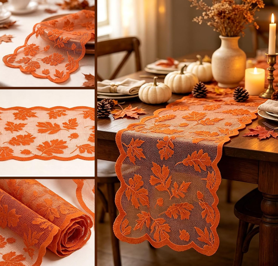 Fall Maple Leaf Organza Table Runner